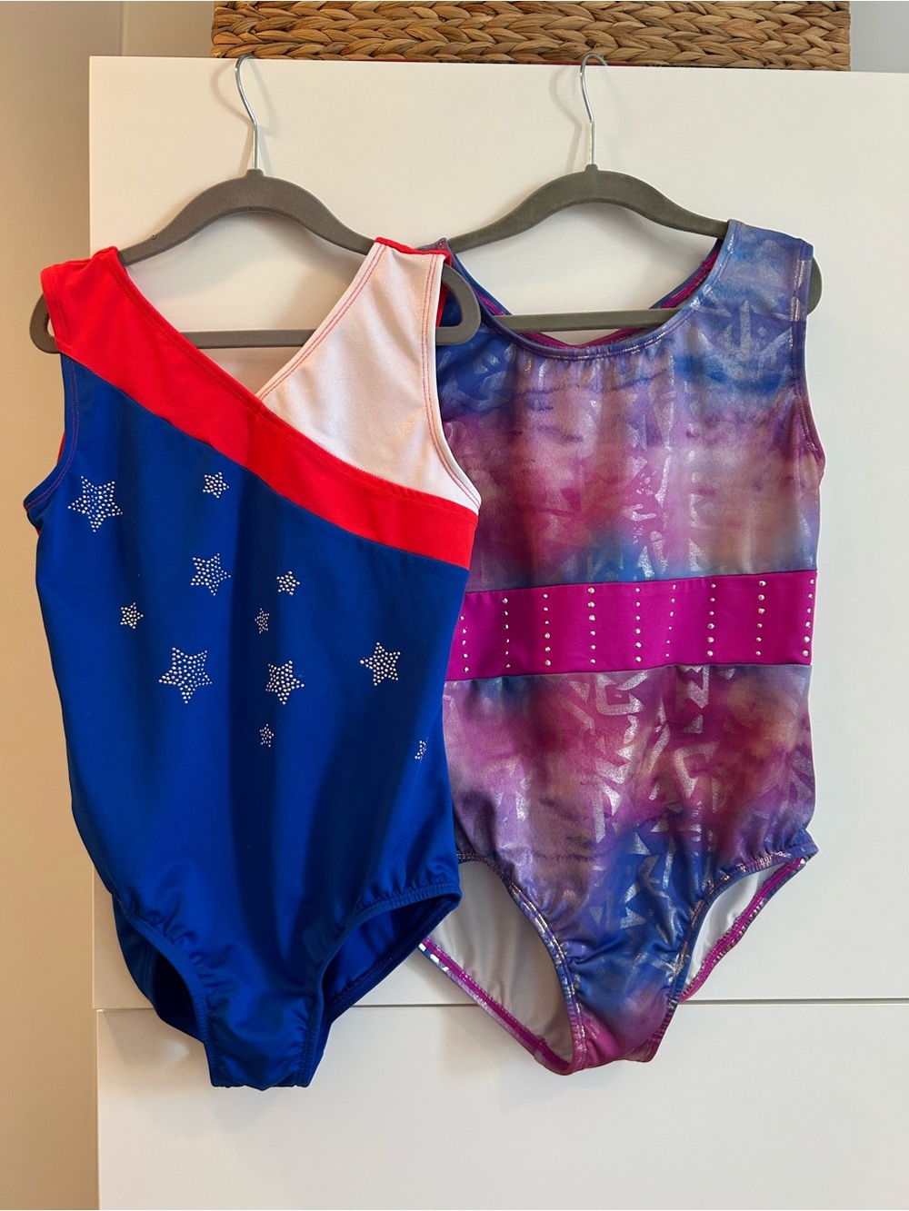 Set of 2 Leotards - Stars and Stripes & Purple, Blue, Pink - Size L (10/12)